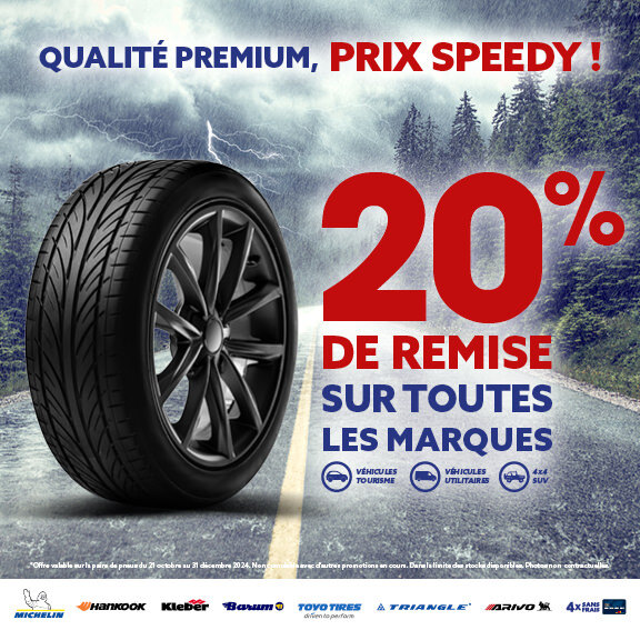 -20% de remise sur les toutes les marques de pneumatiques (voir conditions)